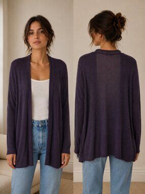 Reitmans Open Front Cozy Lightweight Knit Cardigan Sweater Purple Size XL